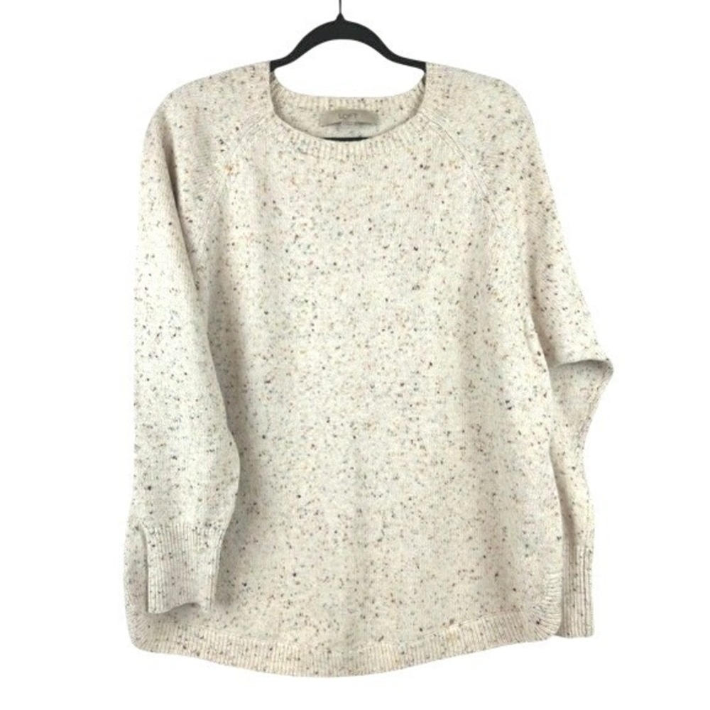 LOFT Pullover Sweater Cream Rainbow Confetti Speckled Knit Womens Large L